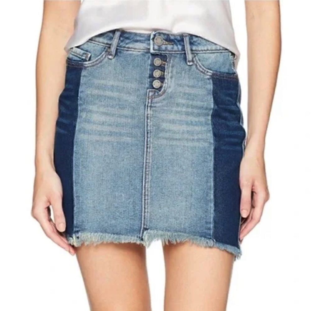 William Rast Tiff Denim Frayed-Hem Color Block Skirt, Size 27